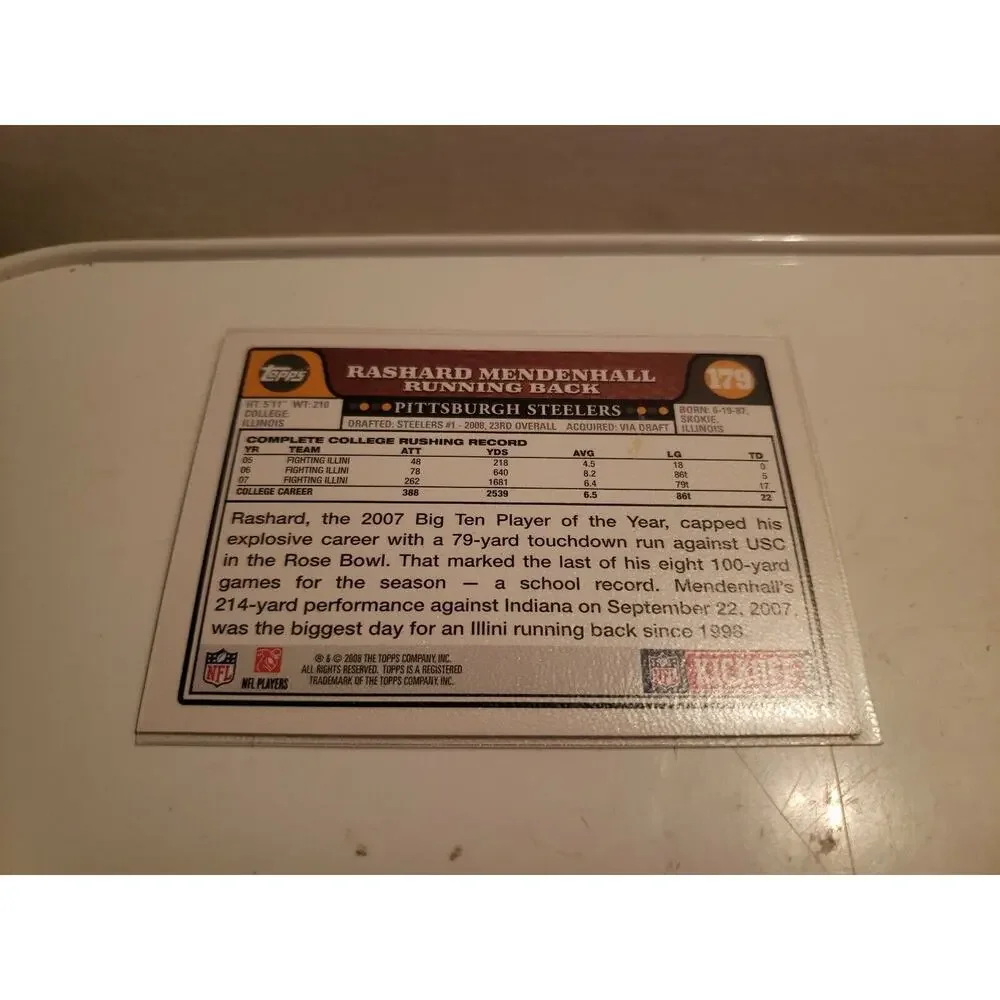 Rashard Mendenhall 2008 Topps #179 - Rookie Card - Pittsburgh Steelers - NFL